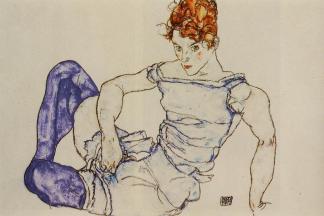 Egon-Schiele-Seated-Woman-in-Violet-Stockings